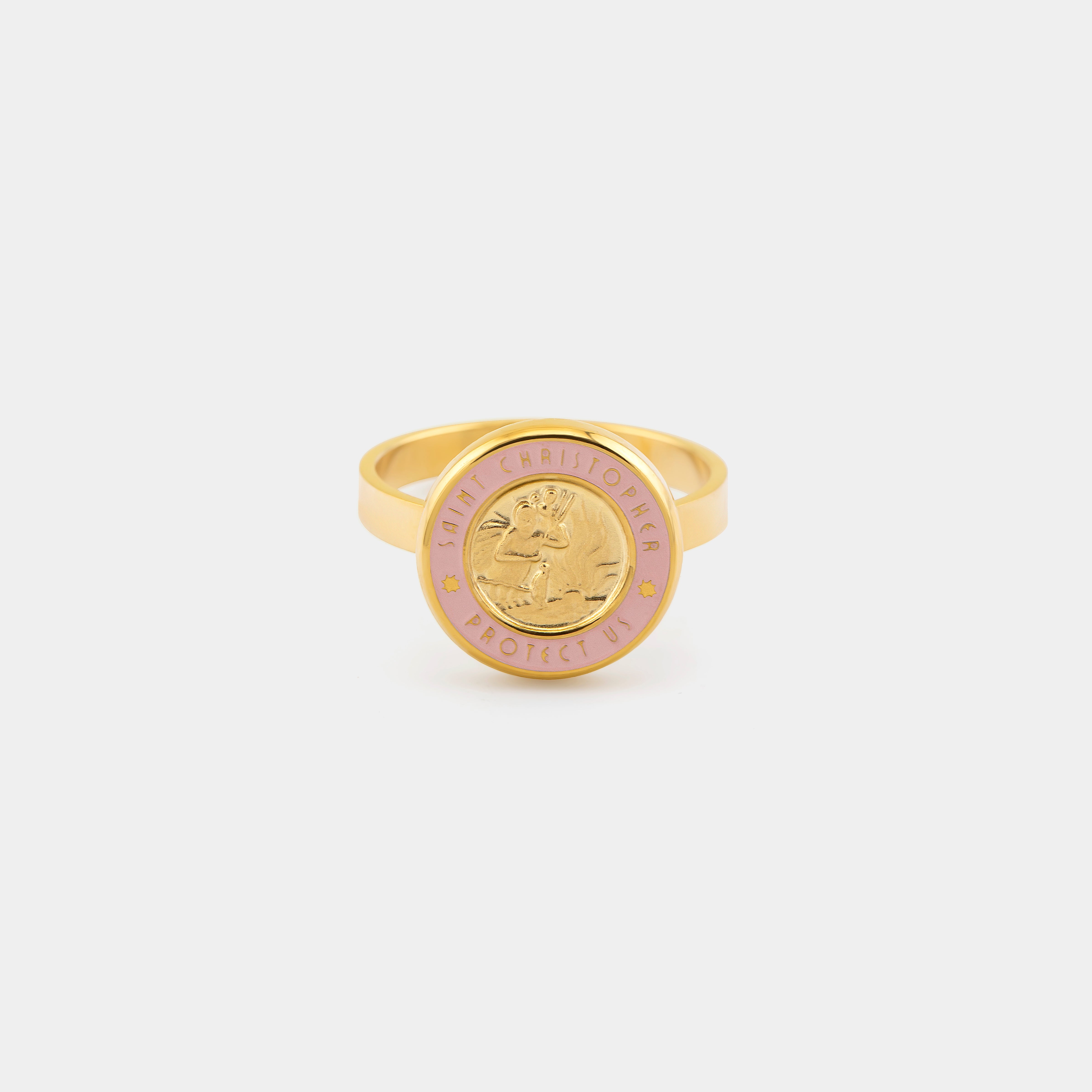 St. Christopher Ring - Gold / Pink