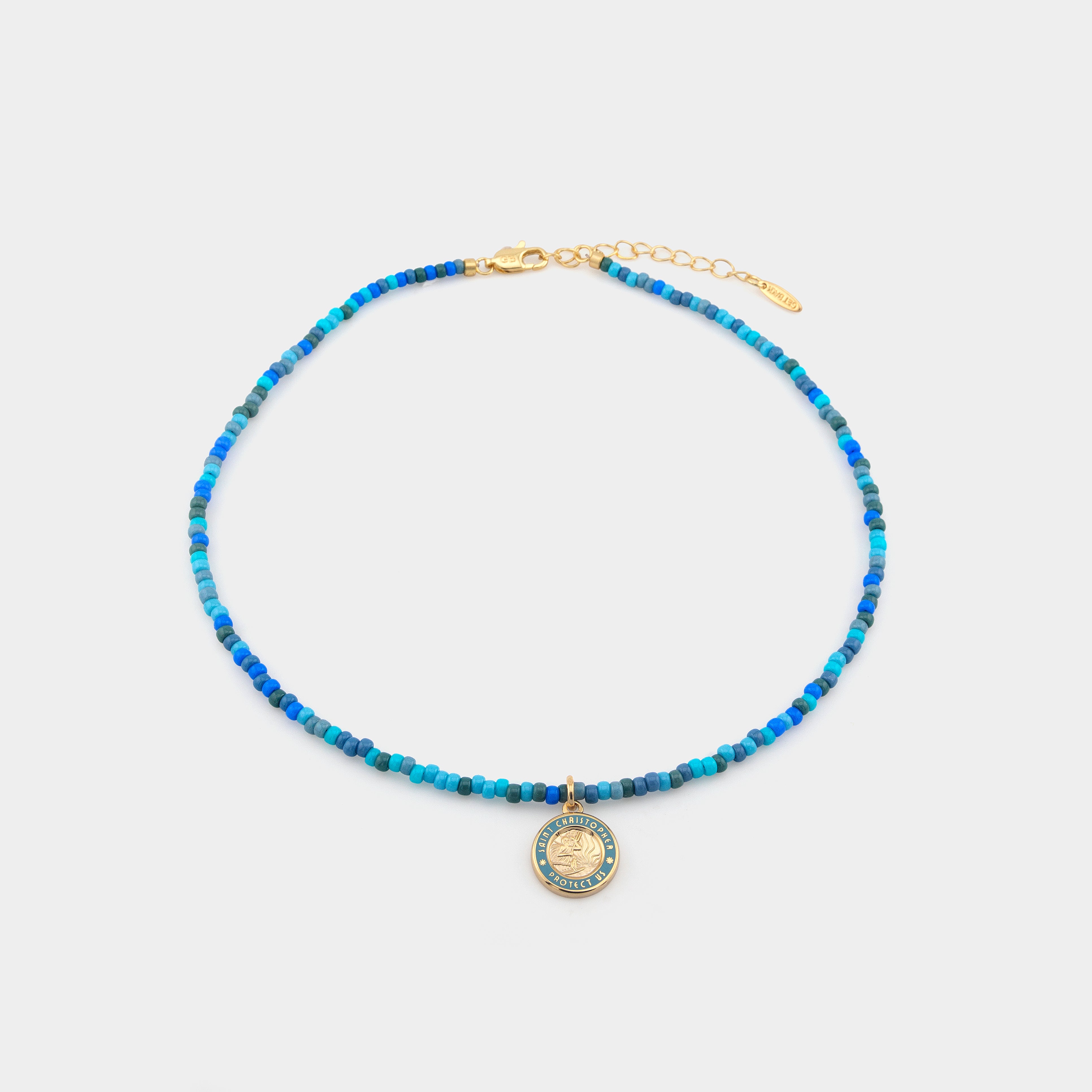 Blue Lagoon Beaded Choker - Gold / Baby Blue