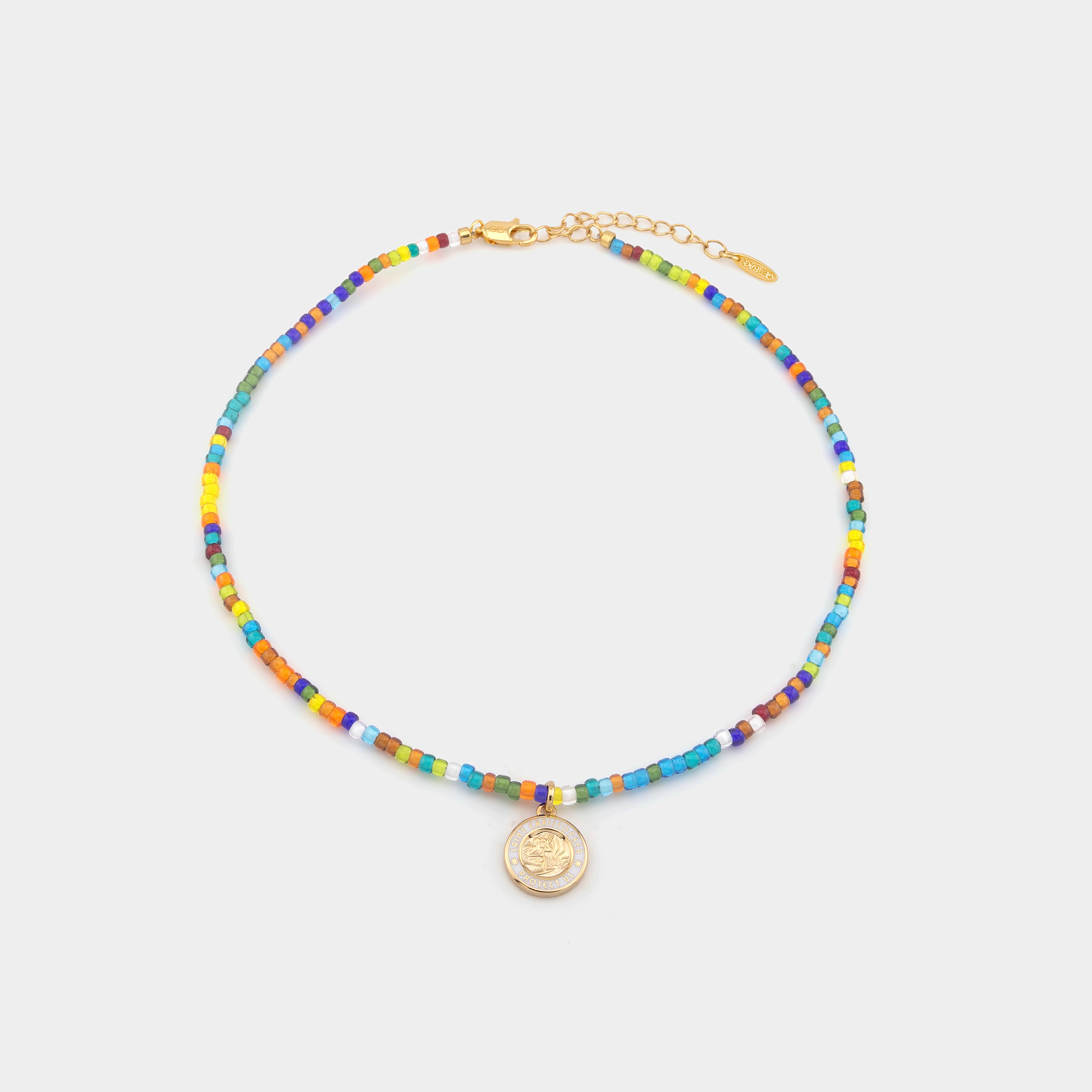 Retro Rainbow Beaded Choker - Gold / White