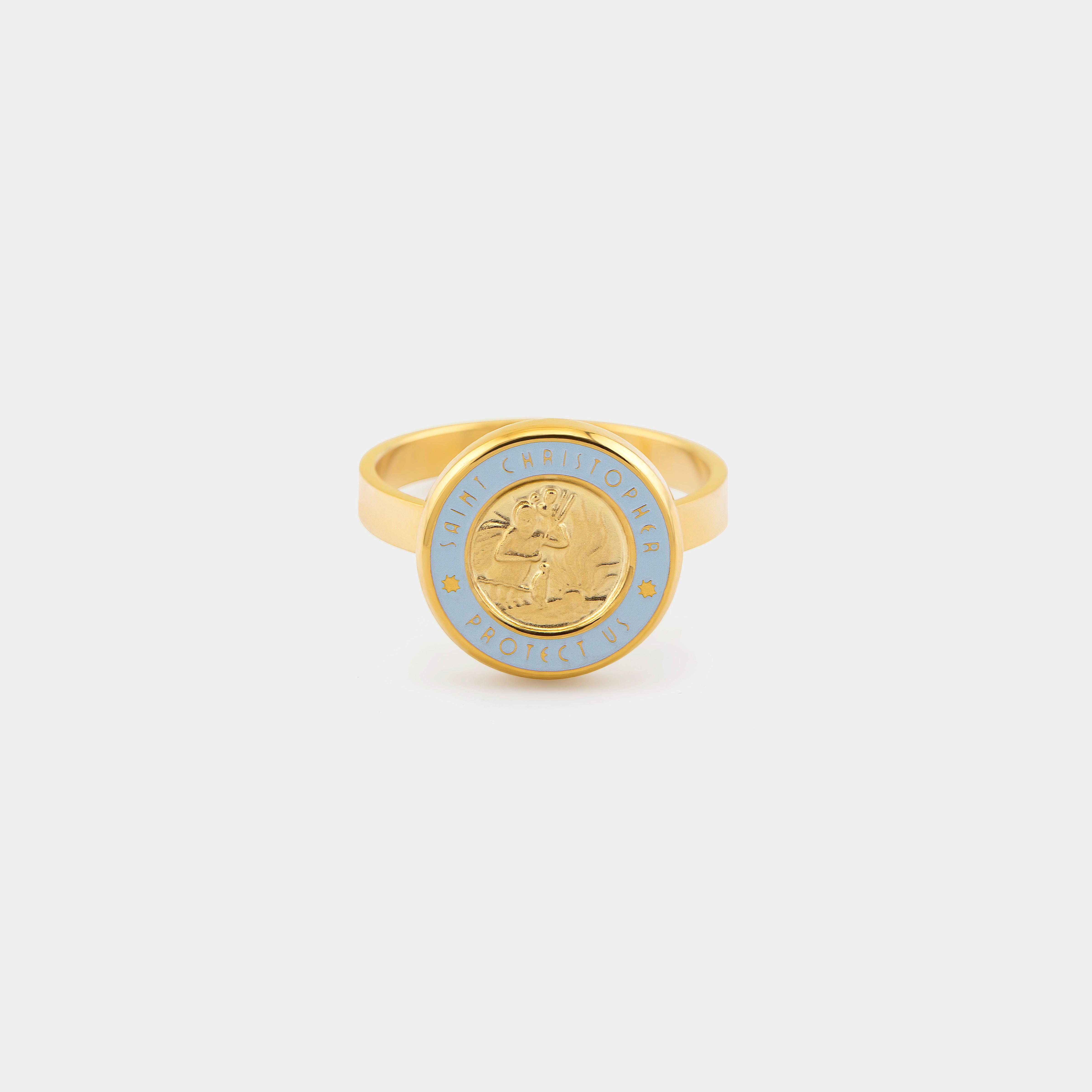 St. Christopher Ring - Gold / Baby Blue