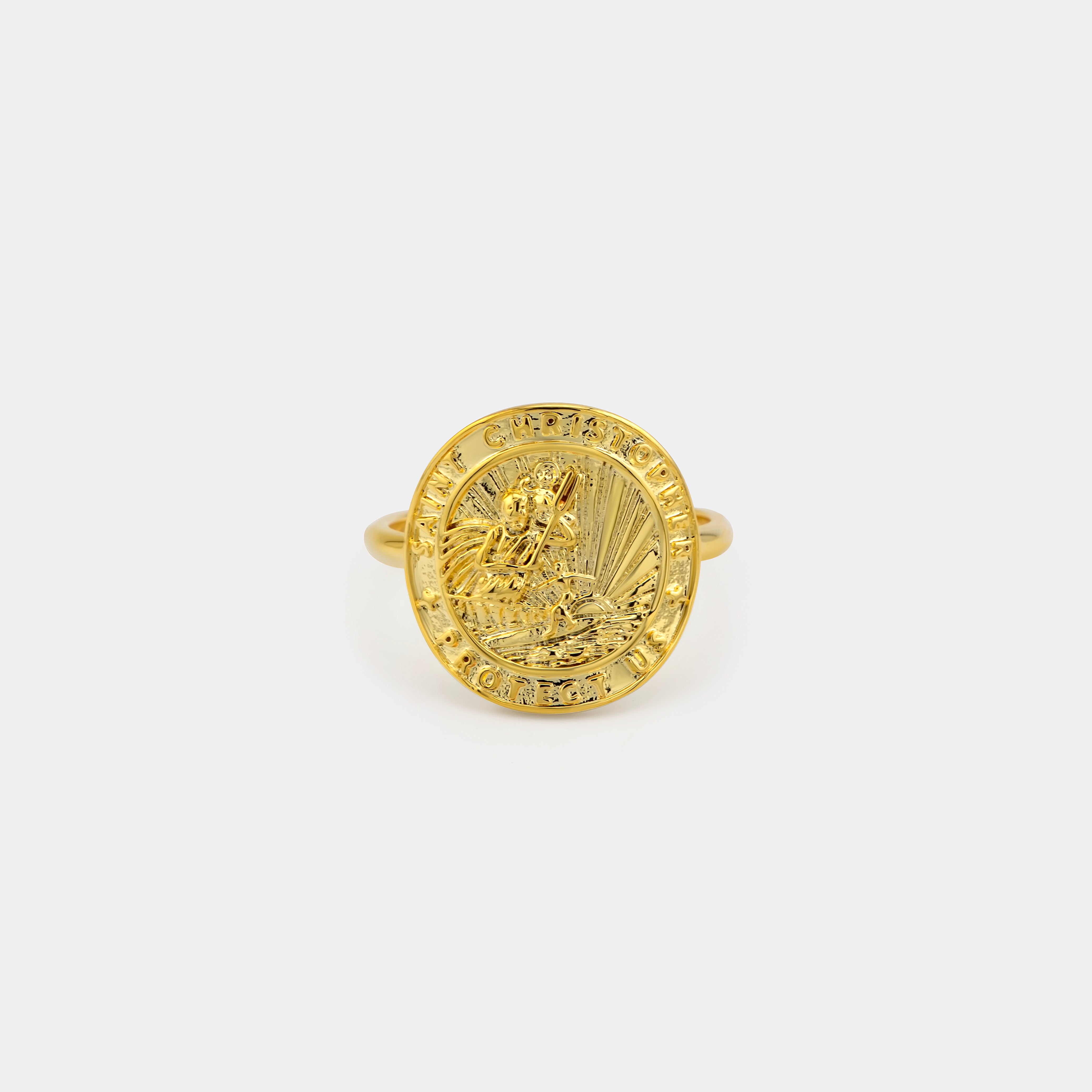 Gold St. Christopher Medallion Ring